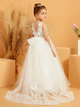 Lace Top Bow Tulle Flower Girl Dress