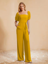 Square Neckline Half Sleeves Jumpsuit Marigold Plus Size