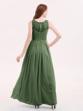 Illusion Sweetheart Neck Chiffon Bridesmaid Dress-Olive Green