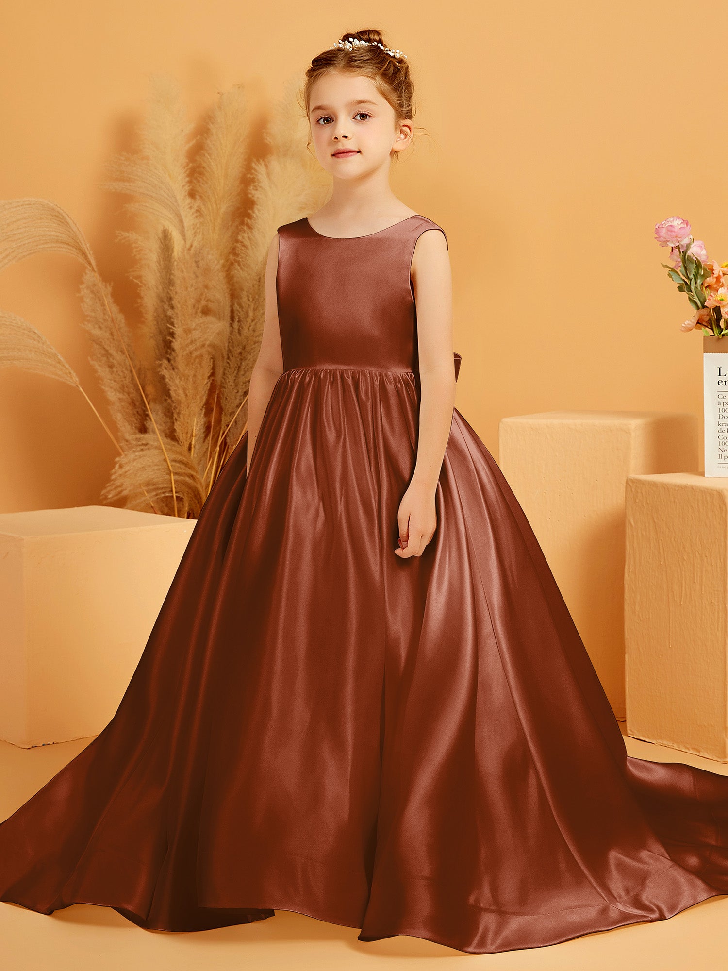 Off-the-shoulder Ruffle Tulle Sweep Train Dress Terracotta