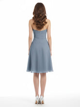 Knee Length Chiffon Dress with Sweetheart Neck-Dusty Blue