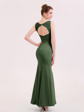 Illusion Neck Mermaid Dress with Open Back-Olive Green