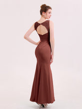 Illusion Neck Mermaid Dress with Open Back-Terracotta