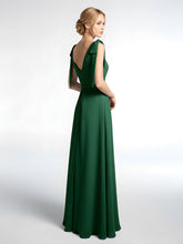 Bowed Flat Strap Chiffon Maxi with Front Slit-Dark Green