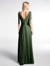 Bowed Flat Strap Chiffon Maxi with Front Slit-Olive Green