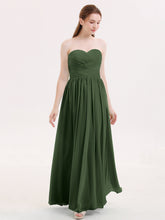 Strapless Cross-pleated Full Length Bridesmaid Gown-Olive Green