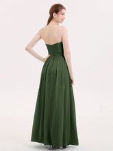 Strapless Cross-pleated Full Length Bridesmaid Gown-Olive Green