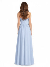 Strapless Cross-pleated Full Length Bridesmaid Gown-Sky Blue