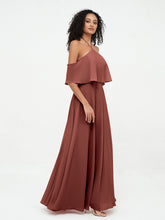 Halter Off the Shoulder Max Dresses with Pockets-Terracotta