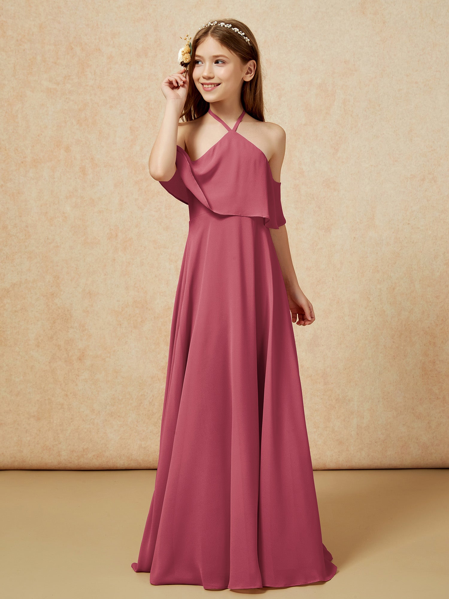 Two Layers Ruffles Junior Bridesmaid Dresses Cinnamon Rose