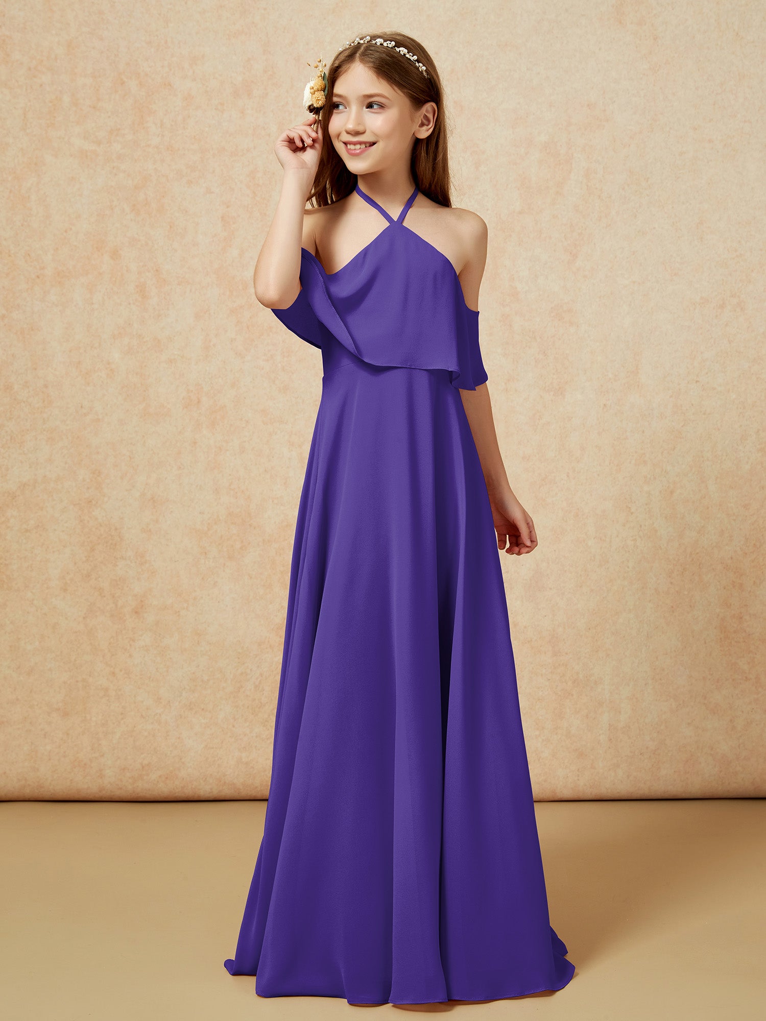 BABARONI Chiffon Regency Junior Bridesmaid Dresses A-line Halter