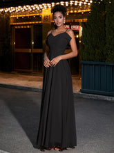 Spaghetti Strap Chiffon Bridesmaid Gowns-Black