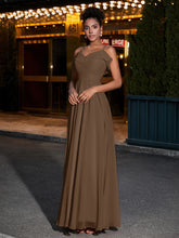 Spaghetti Strap Chiffon Bridesmaid Gowns-Brown