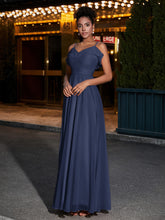 Spaghetti Strap Chiffon Bridesmaid Gowns-Dark Navy