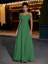 Spaghetti Strap Chiffon Bridesmaid Gowns-Emerald