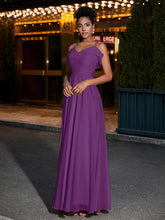 Spaghetti Strap Chiffon Bridesmaid Gowns-Grape