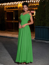 Spaghetti Strap Chiffon Bridesmaid Gowns-Green