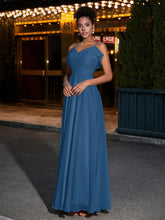 Spaghetti Strap Chiffon Bridesmaid Gowns-Ink Blue