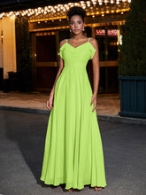 Spaghetti Strap Chiffon Bridesmaid Gowns-Lime Green
