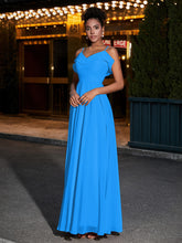 Spaghetti Strap Chiffon Bridesmaid Gowns-Ocean Blue
