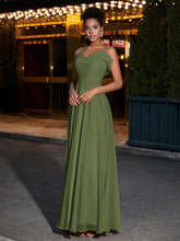 Spaghetti Strap Chiffon Bridesmaid Gowns-Olive Green