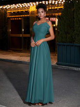 Spaghetti Strap Chiffon Bridesmaid Gowns-Peacock