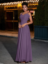 Spaghetti Strap Chiffon Bridesmaid Gowns-Plum