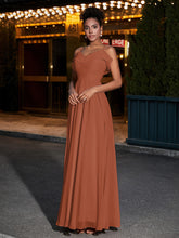 Spaghetti Strap Chiffon Bridesmaid Gowns-Rust