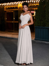 Spaghetti Strap Chiffon Bridesmaid Gowns-Silver