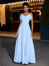 Spaghetti Strap Chiffon Bridesmaid Gowns-Sky Blue