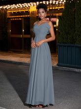 Spaghetti Strap Chiffon Bridesmaid Gowns-Slate Blue