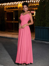 Spaghetti Strap Chiffon Bridesmaid Gowns-Watermelon