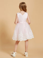 Knee Length Flower Girl Dresses Satin Top Tulle Skirt Blushing Pink