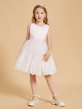 Knee Length Flower Girl Dresses Satin Top Tulle Skirt Blushing Pink