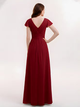 Cap Sleeves Chiffon Long Bridesmaid Dress Burgundy