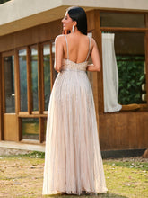 A-line Glittering Diamond Backless Floor-length Dress Champagne