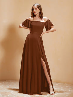 Off The Shoulder Chiffon Dress With Pocket Terracotta
