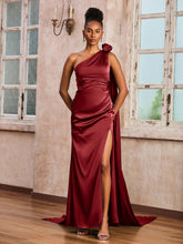 One Shoulder Floor-length Dress With Ribbons Burgundy