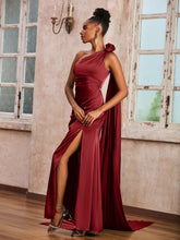 One Shoulder Floor-length Dress With Ribbons Burgundy