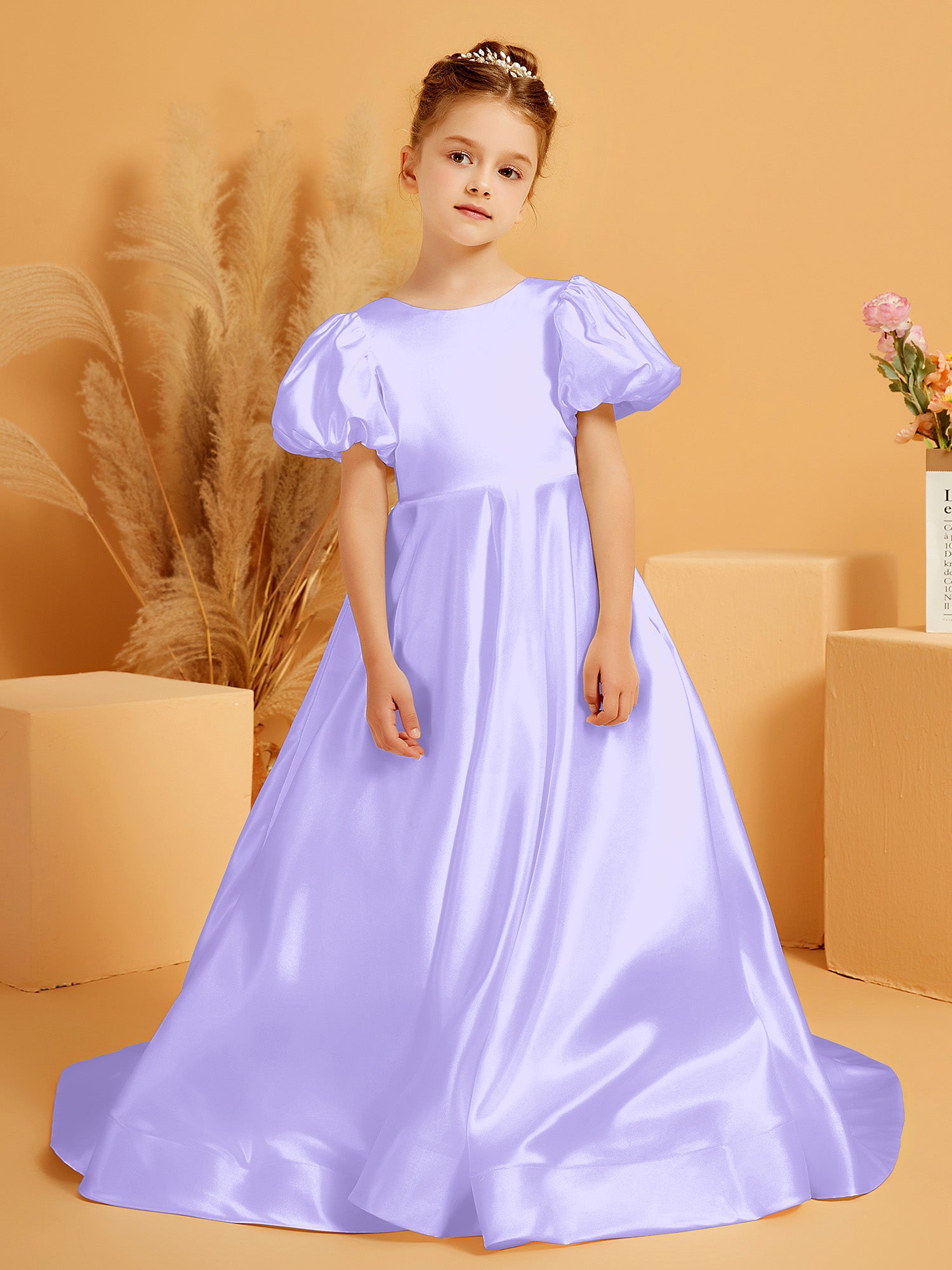 Girls Floral Printed A-line Satin dress