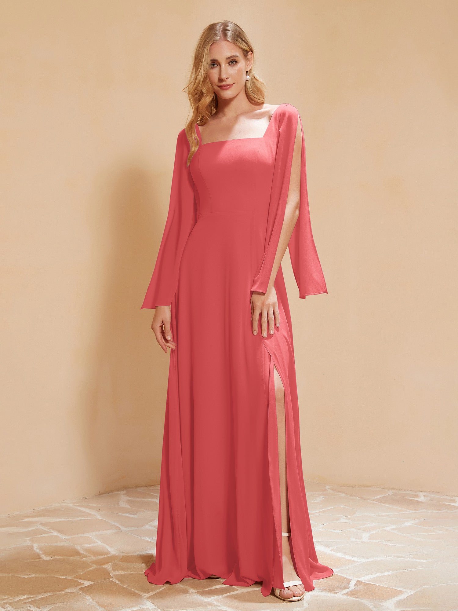 A-line One Shoulder Chiffon Max Dresses Watermelon Plus Size