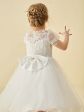 Illusion Neck Appliqued Tulle Girl Dress with Bow