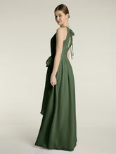 Full Length Chiffon Gowns Halter Neck with Bow-Olive Green