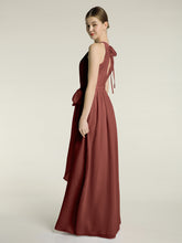 Full Length Chiffon Gowns Halter Neck with Bow-Terracotta
