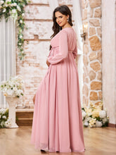 A-line V-neck Long Sleeves Chiffon Dresses with Slit Dusty Rose