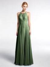 Keyhole Neckline Halter Circle Skirt Max Dress-Olive Green