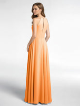 Keyhole Neckline Halter Circle Skirt Max Dress-Orange