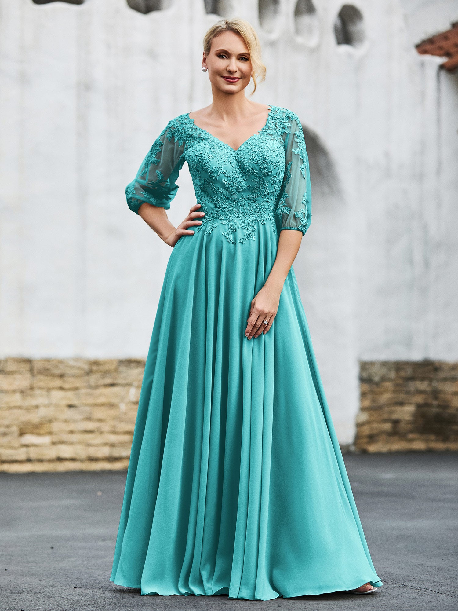Half Sleeve Lace Top Dress with Slit Tangerine