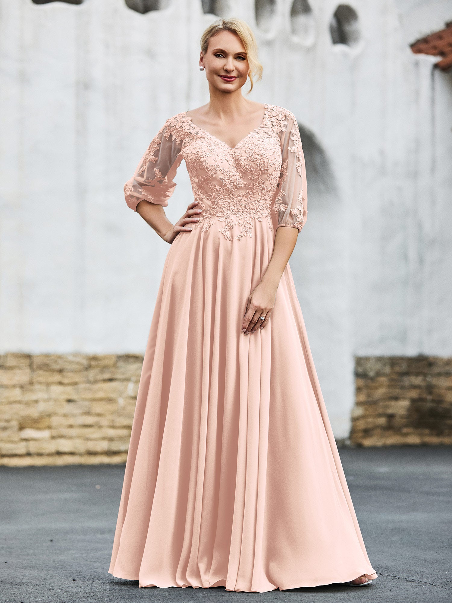 chinese dress ladies Joan Gown - Pearl Pink | Lace Gown for Girls main image 0