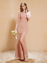 V-neck Pleated Mermaid Chiffon Dress With Silt Dusty Rose